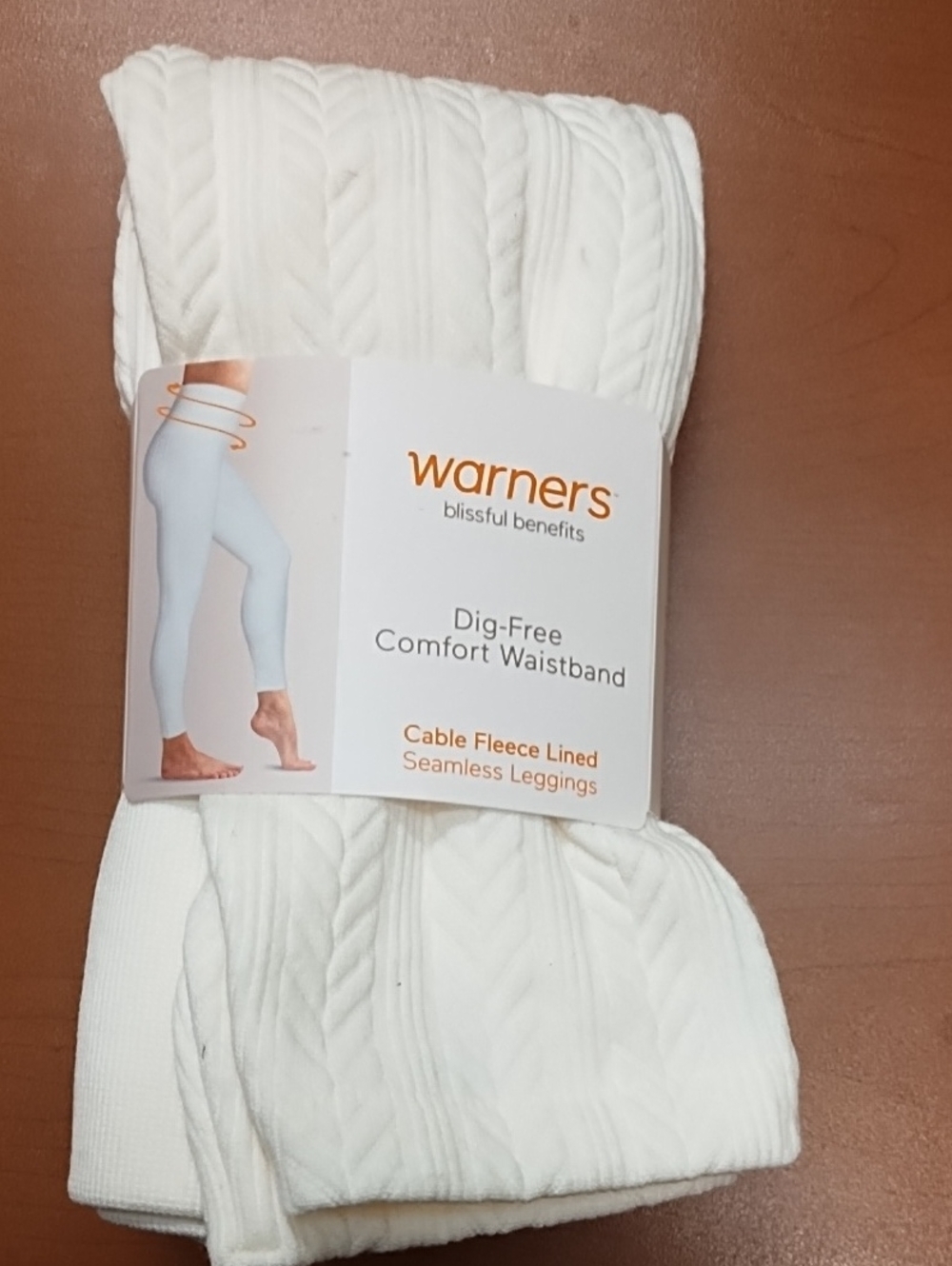 Warners Cable Fleece Lined Seamless Leggings - Ivory